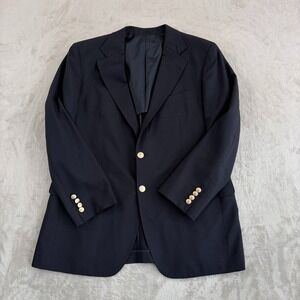 Burberry London Blazer Sport Coat in Navy Wool Mohair Men 44 Gold Crest Buttons